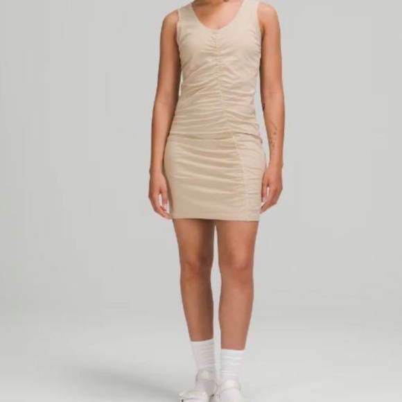 Lululemon Tan LA Tight-To-Body Soft Pima Cotton Ruched Dress *Small Flaw* M? - Picture 1 of 16